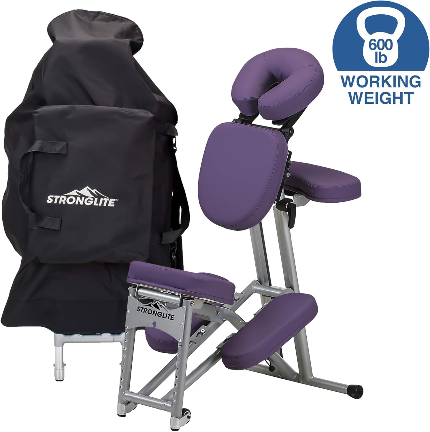STRONGLITE Portable Massage Chair Ergo Pro II - Ultra-Strong, Lightweight, Folding Tattoo Spa Massage Chair with Wheels & Carry Case (600lbs Working Weight)