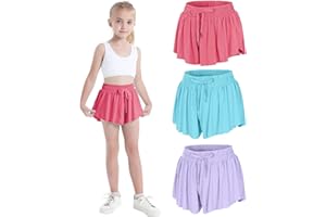 HASMES Girls Butterfly Shorts Kids Flowy Athletic Shorts with Inner Pockets Running Dance Cheer Shorts 5-14Y