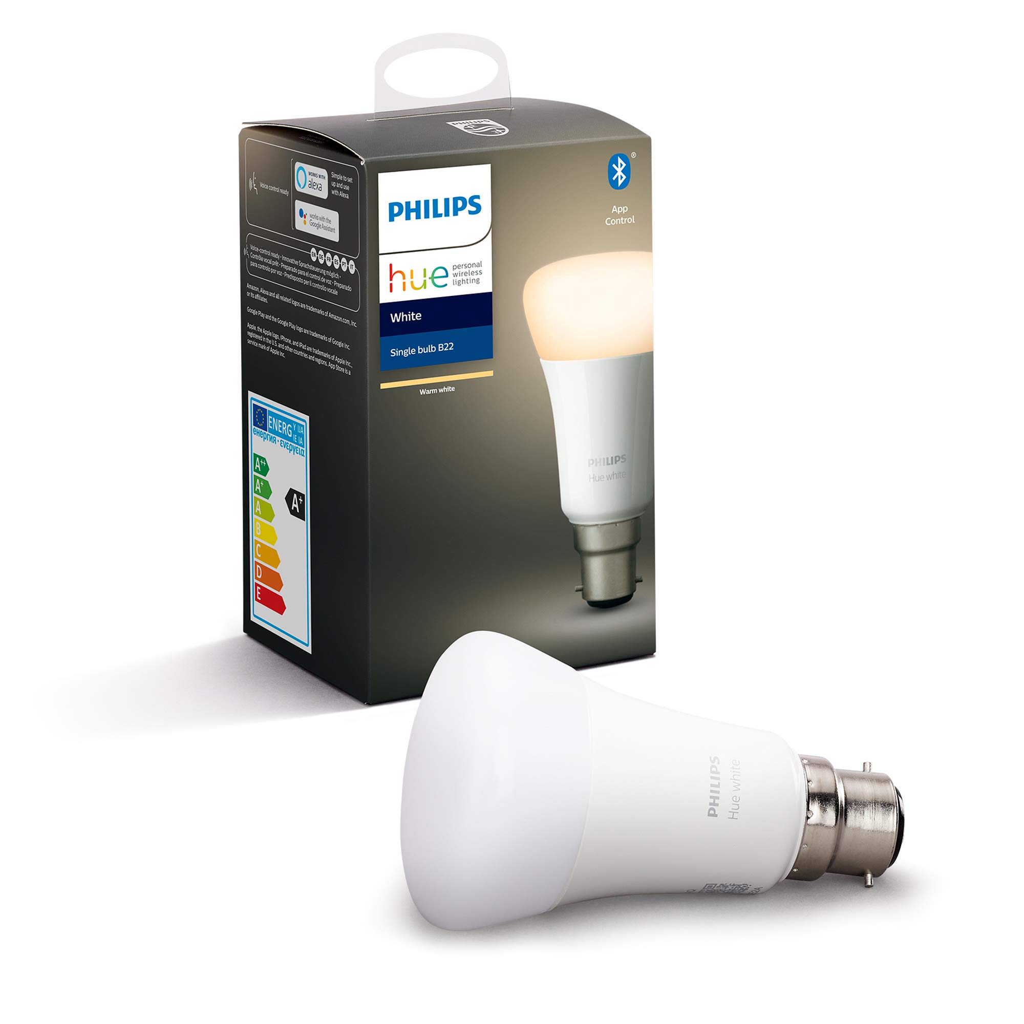 Philips Hue White Single Smart Bulb LED [B22 Bayonet Cap] with Bluetooth. Works with Alexa and Google Assistant and Apple Homekit