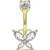 Agrewd 14K Gold Plated Belly Button Rings 925 Sterling Silver Belly Navel Rings for Women Surgical Steel Navel Piercing Jewelry