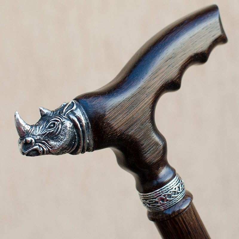 Handmade Rhino Mens Cane Unique Walking Stick for Gentleman