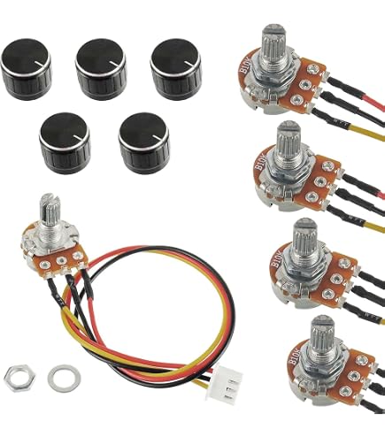 6pcs 10K Ohm Linear Potentiometers With Knobs - B10K Rotary Pots For DIY Electronics