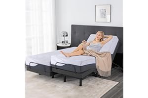 Vipbear Split King Adjustable Bed Bases with Mattress, 12 Inch White Gel Memory Foam Medium-Firm Mattress in Box, Adjustable Bed Frame with Wireless Remote, Smart Electric Bed Frame