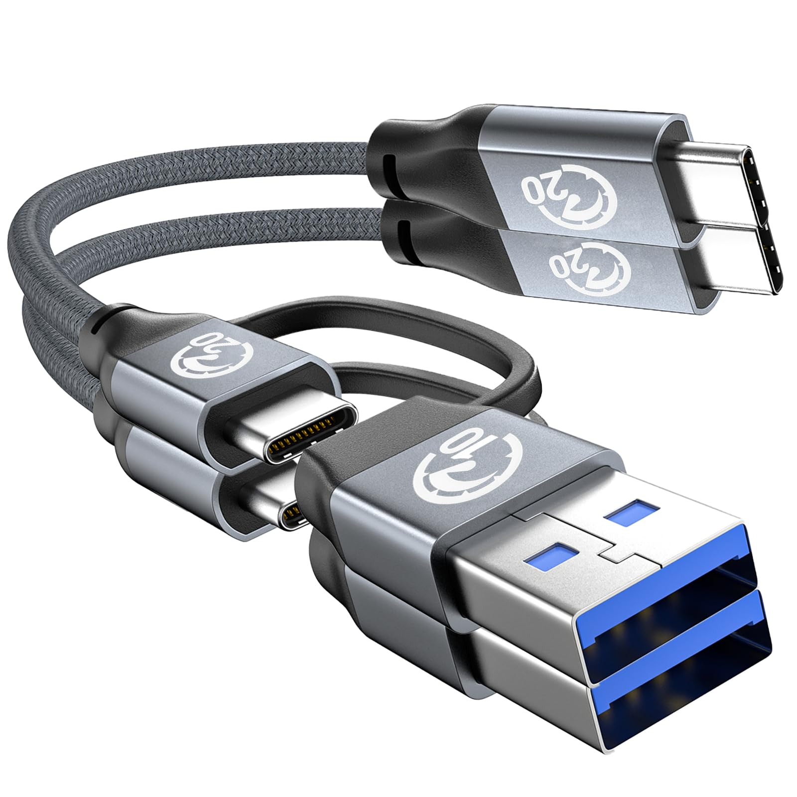 UseBean 240W USB C Cable [0.2M 2Pack], Compatible with 140W 100W USBC to USBC 3.2 Gen2 20Gbps 4K Video Cable, USB A to Type C Charger Cord, for iPhone 15 iPad Pro/Air MacBook Galaxy S24 Ultra