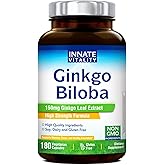 Innate Vitality Ginkgo Biloba Capsules 150 mg, High Strength Leaf Extract, Herbal Supplement to Support Brain Function &amp; Memory, 180 Vegan Capsules, Non-GMO