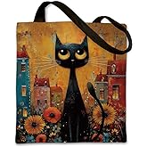 Geondos Cute Cat Tote Bag, Vintage Cat Art Canvas Bag, Aesthetic Reusable Grocery Bags for Women, Cats Lover Gift Tote