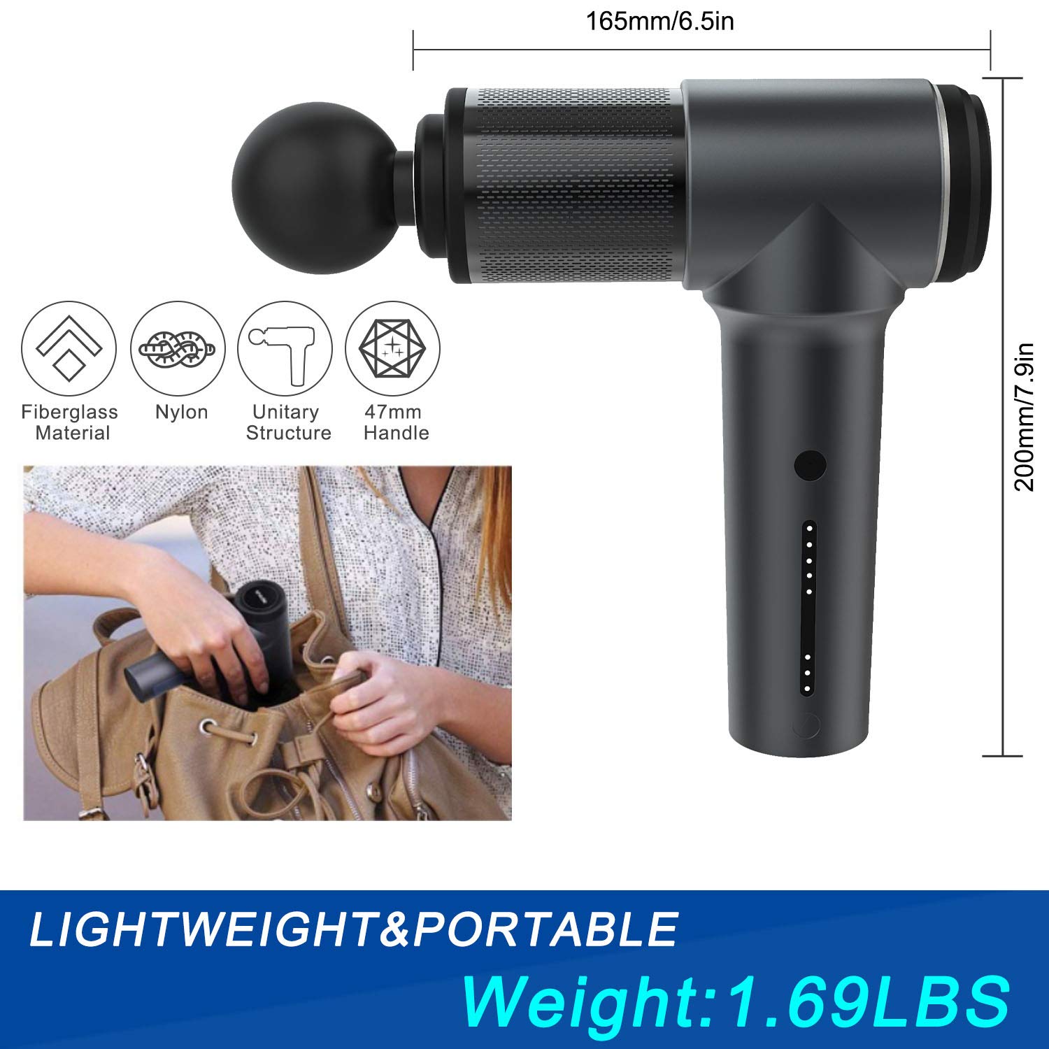 ChampionGun Super Quiet Massage Gun Deep Tissue Percussion Muscle Massager for Pain Relief, Handheld Vibration Cordless Body Massage Device with 6 Massage Heads & Portable Case (Black)