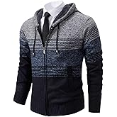 Mylldey Mens Hoodies Knit Sweater, Full Zip Fleece Lined Cardigan Sweaters Casual Regular Fit Knit Hooded Men Sweater Jacket