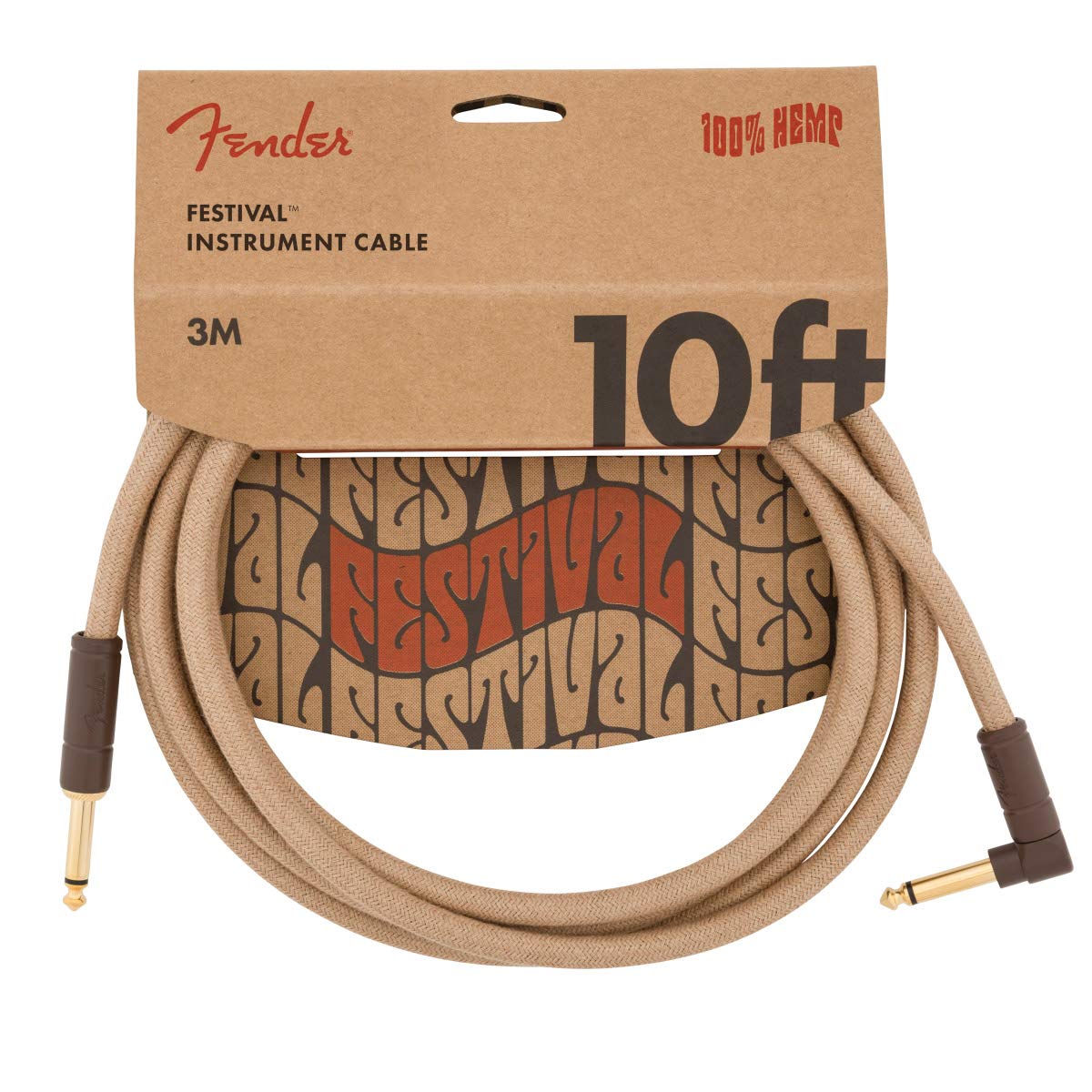 Fender 990910021 Festival - Hemp Instrument Cable - 10 ft (3m) - STR/ANG - Natural