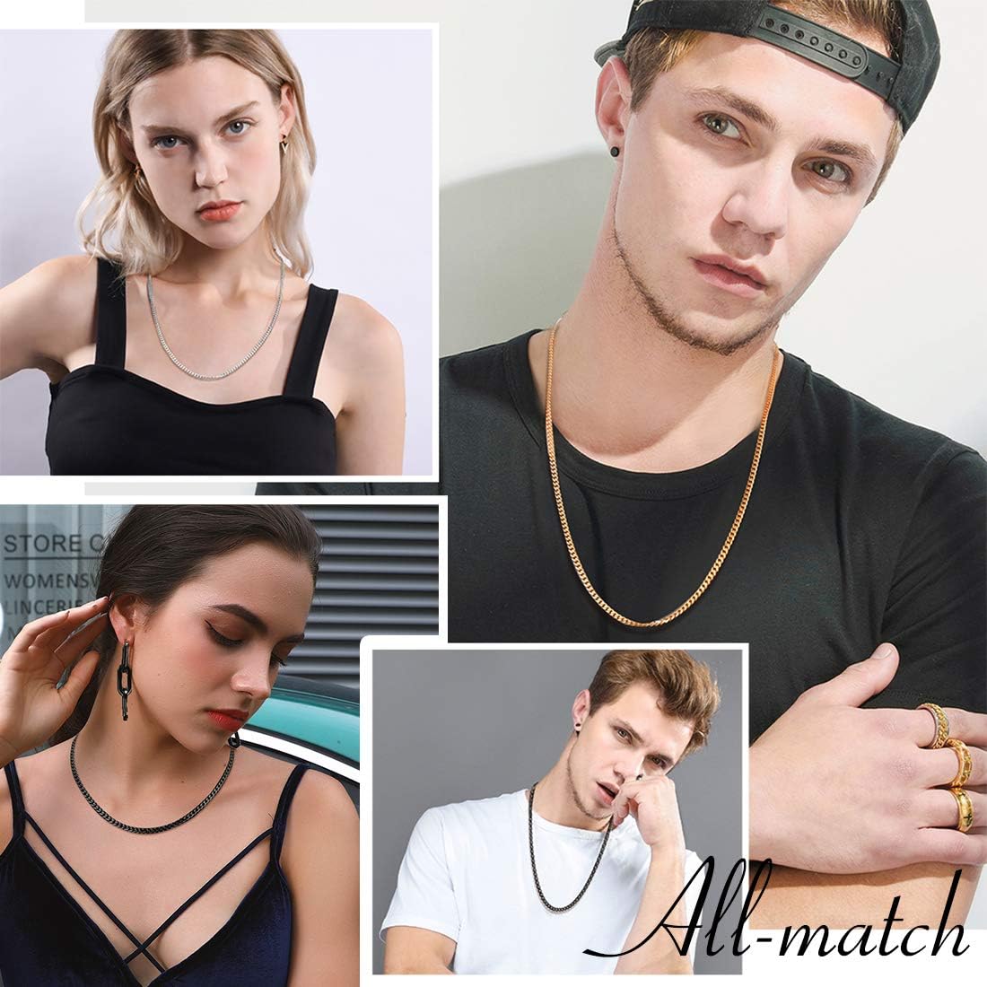 U7 Solid Gold Curb Link Necklace 18K Gold Plated Stainless Steel Minimalist Rapper Jewelry 3mm Cuban Chain 22 Inch | 