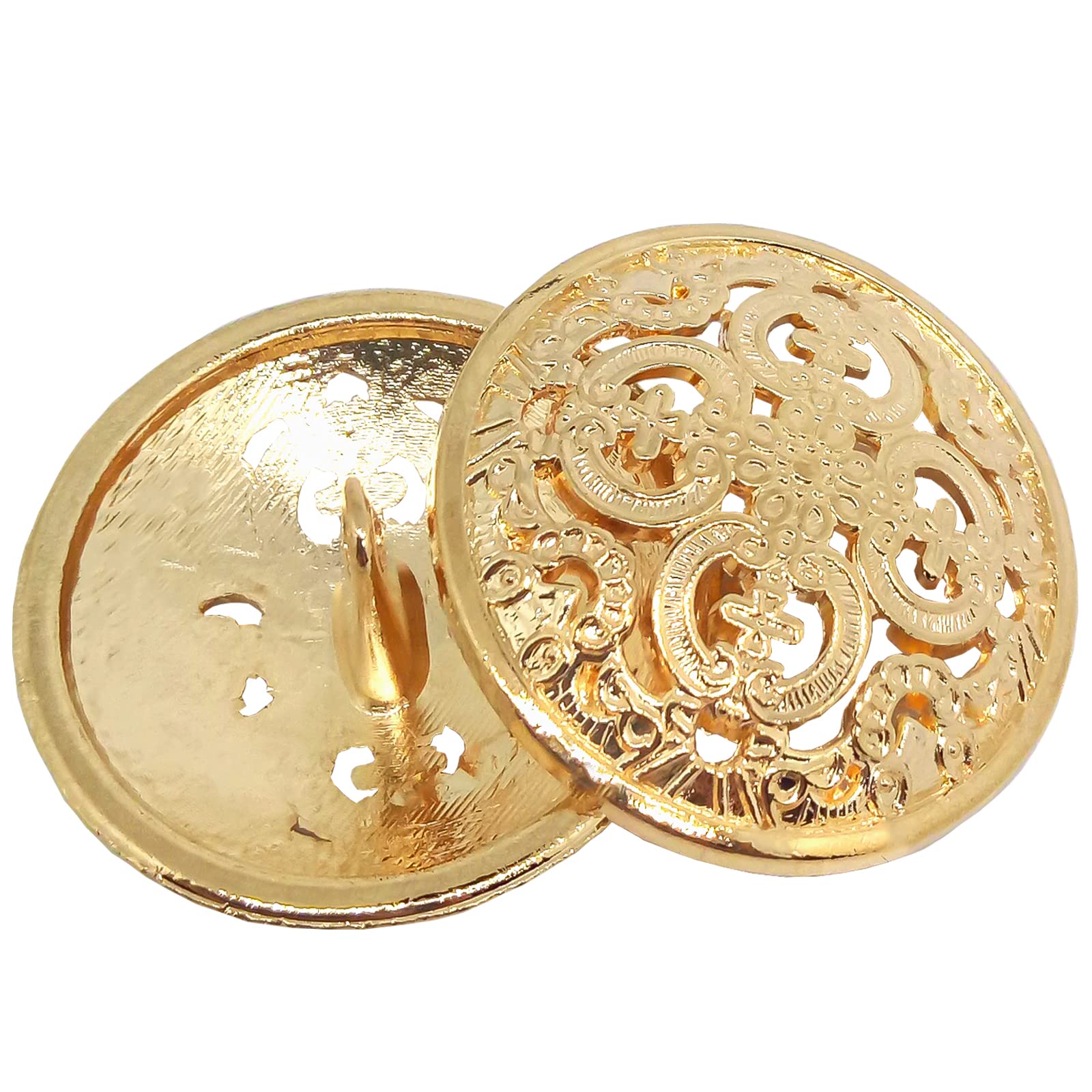 Photo 1 of 10pcs DIY Sewing Craft Buttons - Hollow Carved Metal Shank, Engraving Openwork, Light Gold (25mm/1Inch)