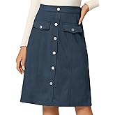 Allegra K Faux Suede Skirt for Women's Button Front High Waist 2025 Fall Knee Length A-Line Skirts