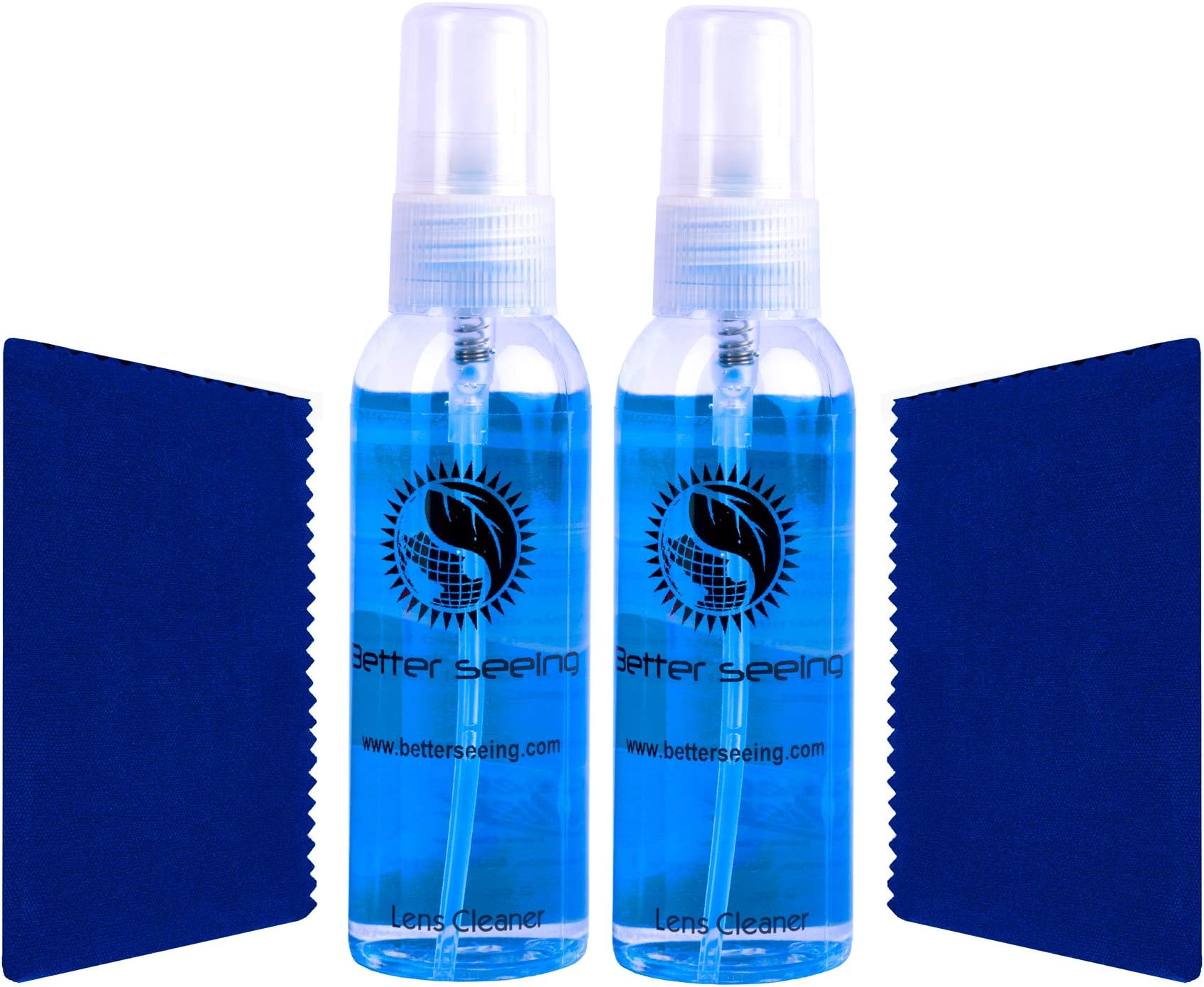 Better Seeing Glasses Cleaner Spray Kit Includes Two Thick Microfiber Cloth for Eyeglass Cleaning Solution, 2 Bottles
