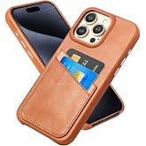 LUCKYCOIN Premium Handcrafted Genuine Leather Phone Case for iPhone 14 Pro Max,Slim Wallet Phone Case with Card Holder,Metal Buttons,Soft Microfiber Lining,Shockproof Protective Cover - Dark Brown