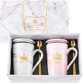 Domensi Wedding Gifts for Couples 2025 King &amp; Queen Coffee Mugs Set Anniversary Engagement Bridal Shower Gifts for Husband Wife, Boyfriend Girlfriend, Him Her, Bride Groom, Newlyweds, Parents, 14 Oz