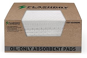 EARTHSAFE FlashDry Oil Absorbent Pads – High Absorbency of Oil-Based Liquids, Water-Repellent, Tear-Resistant, Premium Mats, Ideal for Garage, Driveway, Automotive, Marine Use, 17.5” x 13.5”, 100-Count Box
