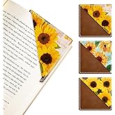 3 Pieces Leather Bookmarks, Personalized & Cute Book Accessories for Reading Lovers, Page Markers for Women Men Girls Boys Student Teacher Kids Retirement Birthday Gifts (Sunflower Envelope)