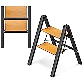 GameGem 3 Step Ladder, Folding Step Stool With Anti-Slip Wide Pedal, Aluminum Material Lightweight Yet Sturdy, 150 KG Load, Cute Modern Apperance For Indoor Household Spaces, Cream Chocolate