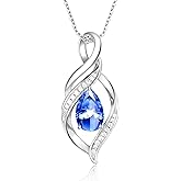 BELLNA S925 Sterling Silver Birthstone Necklace for Women Teardrop Pendant Necklaces Infinity Love Birthday Gifts Jewelry for Women Anniversary Valentines Day