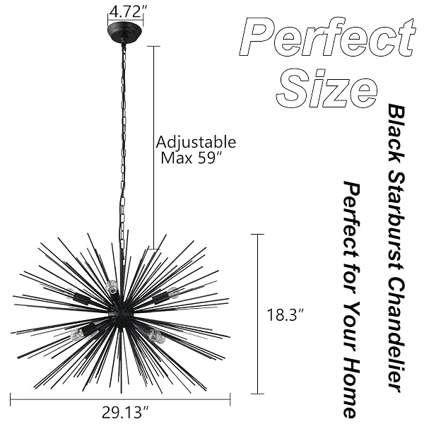 TESCRUANT 29.13″ LARGE BLACK SPUTNIK CHANDELIER VINTAGE GEOMETRIC STARBURST CHANDELIER LIGHT MODERN SOLID METAL FIREWORK CHANDELIERS FOR DINING ROOM, KITCHEN ISLAND, BEDROOM, LIVING ROOM