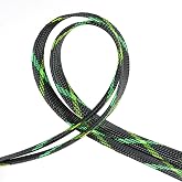 Braided Cable Sleeve, 33ft Expandable Wire Loom for Automotive Wiring Harness &amp; PC Case, Pet-Proof Chew Resistant Cord Protector, Flexible Cable Management (Black-UV Green-UV Yellow, 8mm (5/16"))