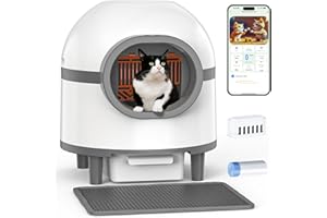 RUILIANGAI Self Cleaning Litter Box, Automatic Cat Litter Box Self Cleaning, 68L+10L Smart Litter Robot for Multiple Cats with Litter Mat, Safety Protection, App Control, Double Odor Removal (Grey White)