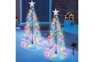 Dynaming 2 Pack Solar Spiral Christmas Trees with Multicolor Lights, 26" Outdoor Light Up Xmas Pathway Markers with Stake, Auto On/Off & Waterproof Lights for Winter Patio Yard Walkway Driveway Decor