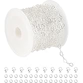 KYUNHOO 16.4 Feet/5M Silver Heart Necklace Chains for Jewelry Making Solid Copper Chain Bulk Heart Cable Link Chain Roll with Jump Rings and Lobster Clasps Jewelry Supplies Findings