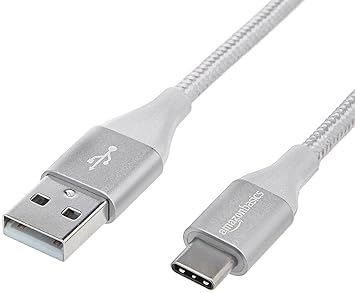 AmazonBasics - Verbindungskabel, USB Typ C auf USB Typ A, USB-2.0-Standard, doppelt geflochtenes Nylon, 0,3 m, Silber