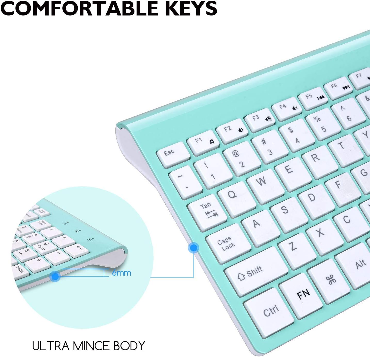 Wireless Keyboard Mouse Combo, Cimetech Compact Full Size Wireless Keyboard and Mouse Set 2.4G Ultra-Thin Sleek Design for Windows, Computer, Desktop, PC, Notebook, Laptop - (Turqouise): Computers & Accessories