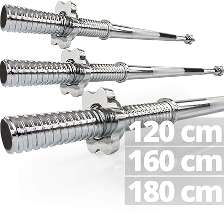 ScSPORTS Langhantel-Stange verchromt, gerändelt, mit Gewinde & Sternverschlüssen, Varianten 120 cm / 160 cm / 180 cm