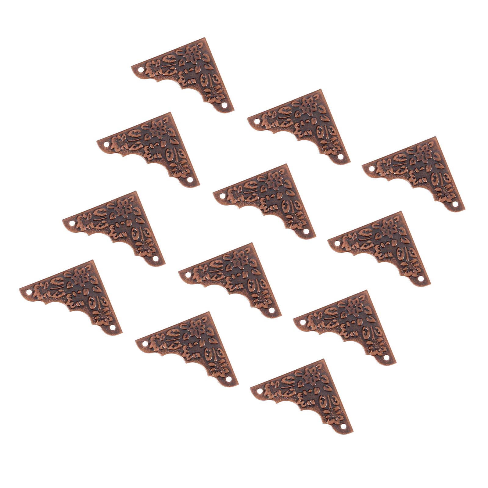 Yetaha 12pcs Corner Protectors Red Copper Metal Edge Antique Box Corner Protector Retro Furniture Table Corner Edge Guards Wooden Jewelry Box Protect Decorative Vintage Metal Corner 37mm