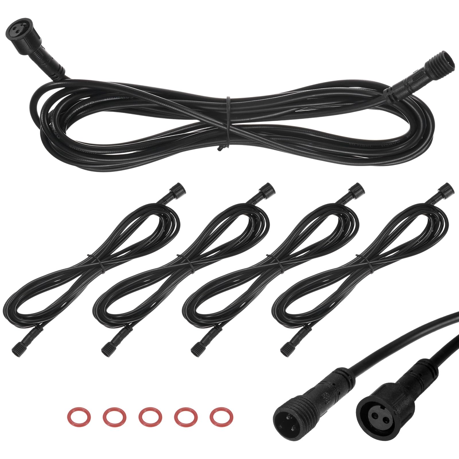 Photo 1 of M METERXITY 5-Pack Waterproof Extension Cable, 2 Pin 9.84 Ft/3m Extension Cord Wire with 22AWG IP67 Male and Female Connectors for Outdoor Spotlights/LED Deck Lights [Black]