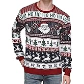 Men's Christmas Rudolph Reindeer Holiday Festive Knitted Sweater Cardigan Cute Ugly Pullover Jumper