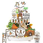 Marsui Easter Tiered Tray Decor Happy Easter Tiered Tray Ornament Rustic Farmhouse Spring Sign Bunny Truck Gnome Egg Wooden Sign for Home Table Decor(Carrots)