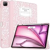 Soke Case for iPad Air 13 Inch (M3/M2,2025-2024), iPad Pro 12.9" 6th/5th Generation with Pencil Holder(2021 2022 Release)-[Apple Pencil Charging + Auto Wake/Sleep] Soft Back Cover, Book Pink