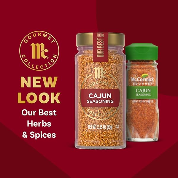 MCCORMICK GOURMET COLLECTION CAJUN SEASONING, NON GMO, OUR BEST HERBS & SPICES, SPICY, LOUISIANA-STYLE BLEND WITH GARLIC, ONION & PEPPERS, JAZZ UP SHRIMP, CHICKEN & BAYOU-INSPIRED FAVORITES, 2.25 OZ
