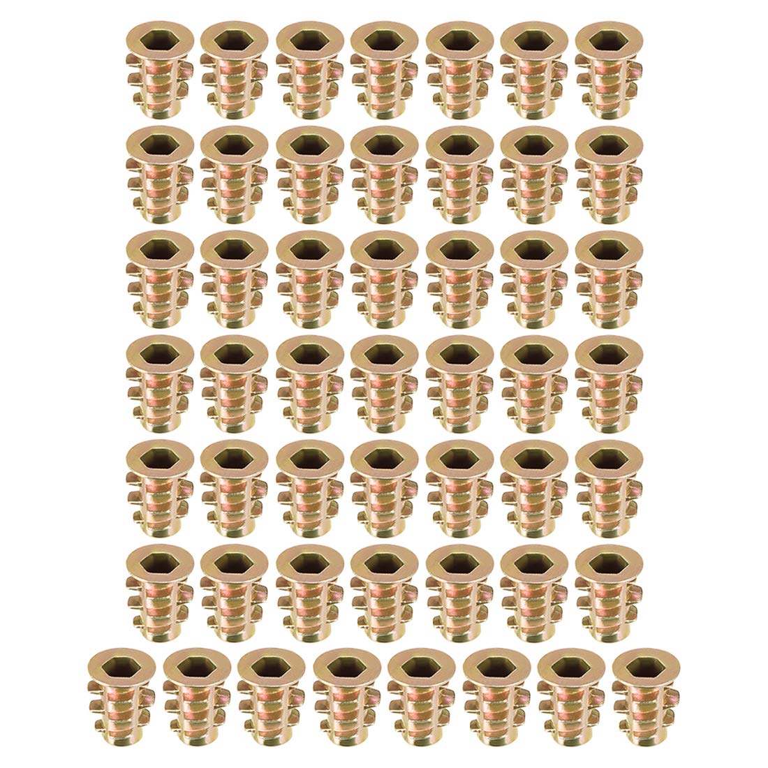 sourcing map Furniture Threaded Insert Nuts Zinc Alloy M4 Internal Threads 10mm Length 50pcs