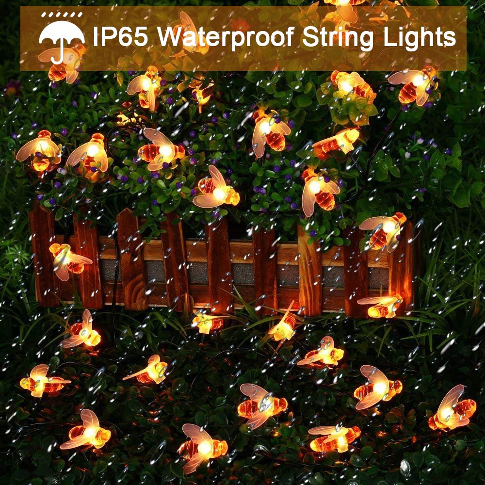 Solar Garden Lights, Cshare 50 LED Honeybee Fairy String Lights，8 Mode 7M/ 24Ft Waterproof Outdoor/Indoor Solar Powered Decorative Lighting for Home, Patio, Party, Christmas,Decoration (Warm White)