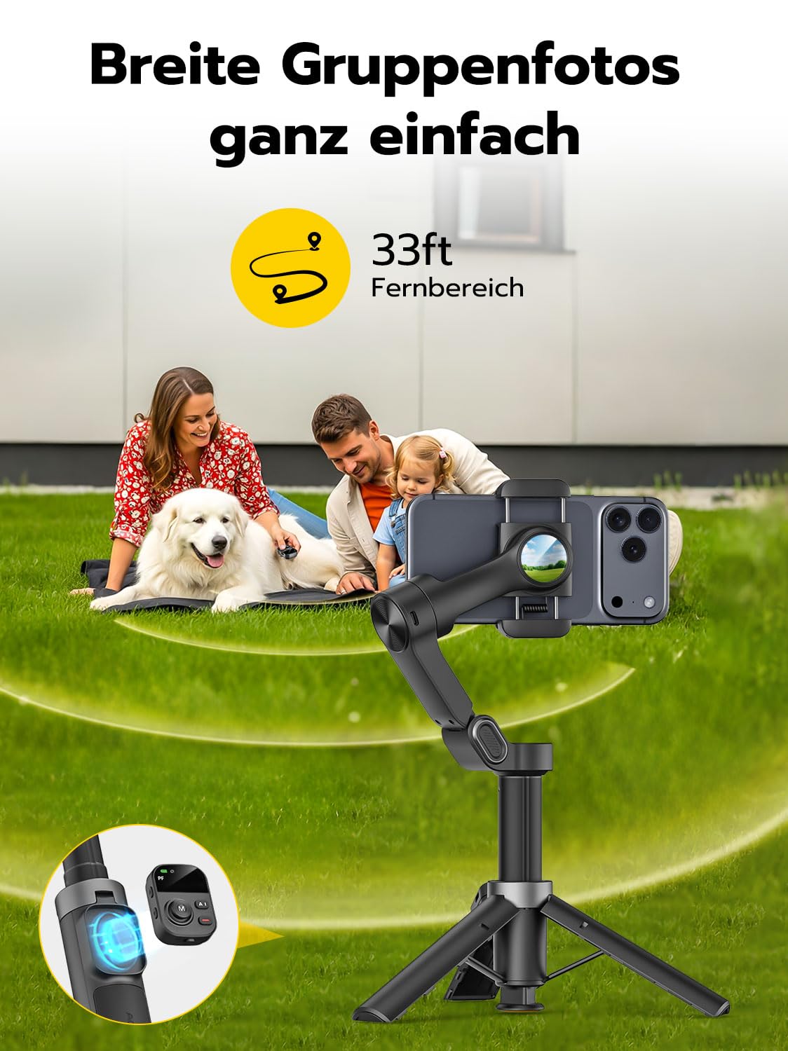 AOCHUAN 3-Achsen-Gimbal-Stabilisator für iPhone mit 360°-Gesichtserkennung, Smartphone-Gimbal mit EIN-klick-Stativöffnung, Stabilisator mit Fernbedienung und 50 cm Verlängerungsstange, Smart X3 2