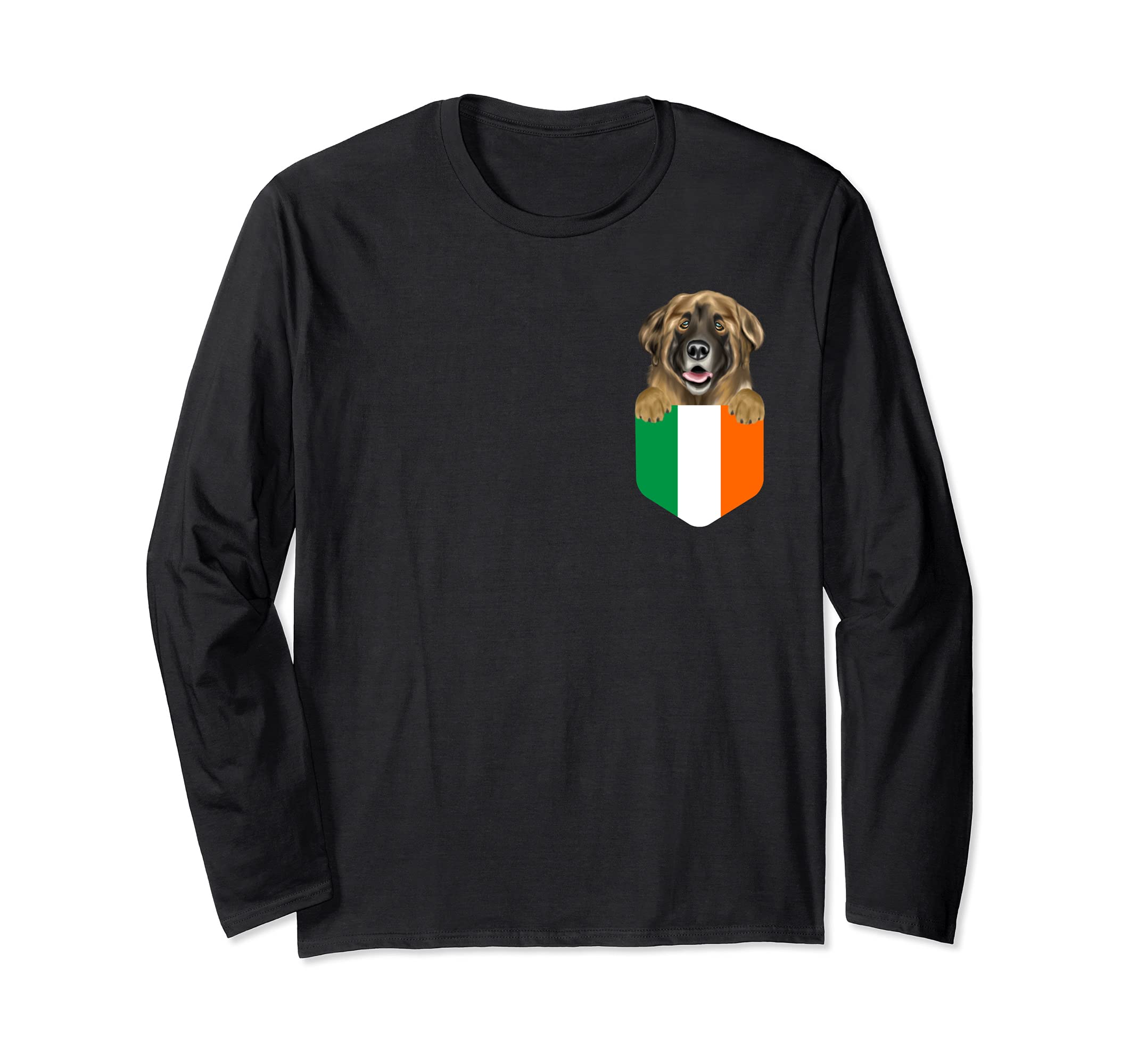 Ireland Flag Leonberger Dog In Pocket Long Sleeve T-Shirt