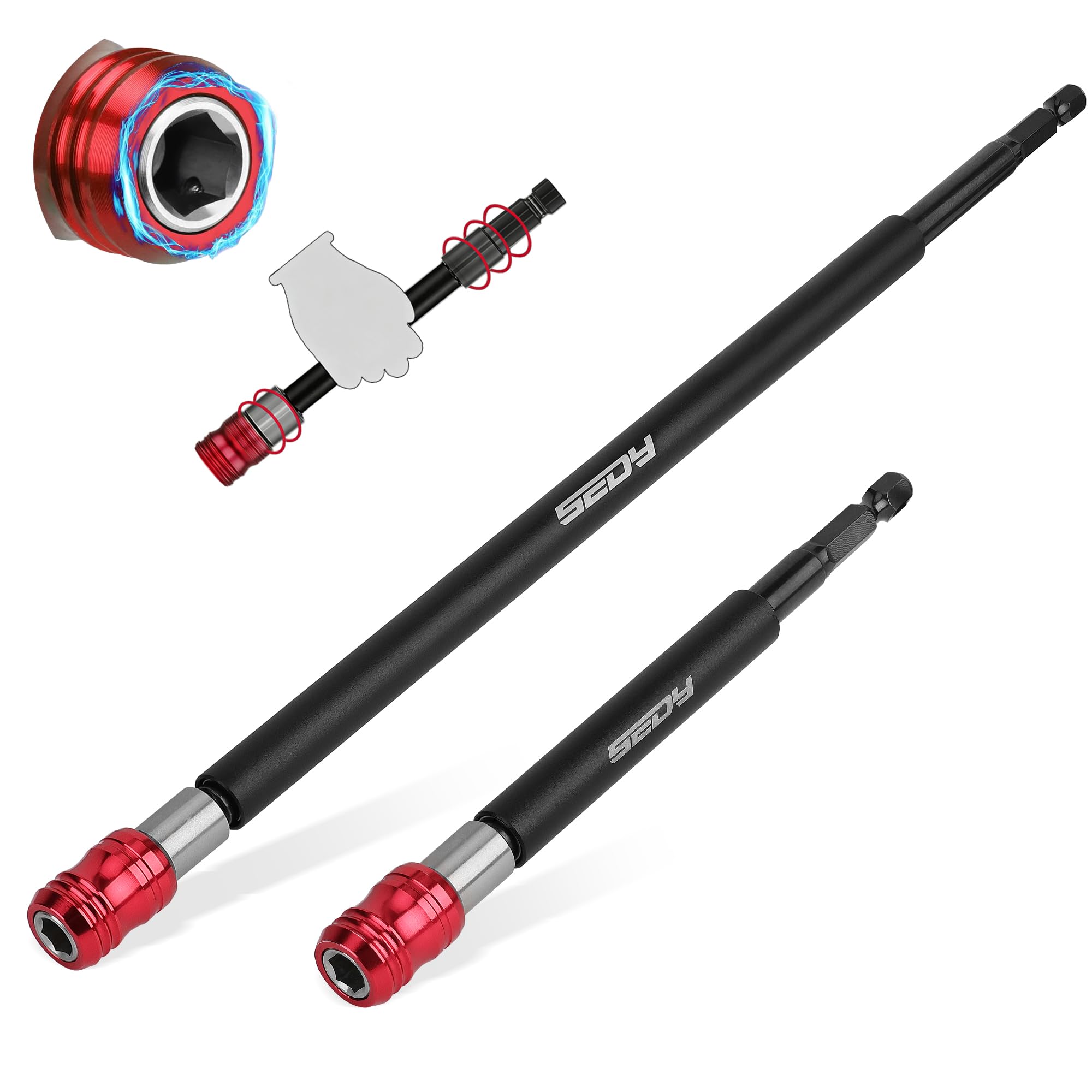Photo 1 of 2-Piece 6", 12" Extra Long Magnetic Screwdriver Bit Holders, 1/4 Inch Hex Shank Quick Release Extension Adapter, Durable CR-V Steel, Universal Fit for Impact Driver Bits