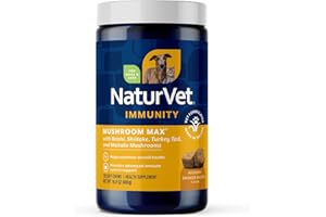 NaturVet Mushroom Max Advanced Immune Support Dog Supplement – Helps Strengthen Immunity, Overall Health for Dogs – Includes Shitake Mushrooms, Reishi, Turkey Tail – 120 Ct.