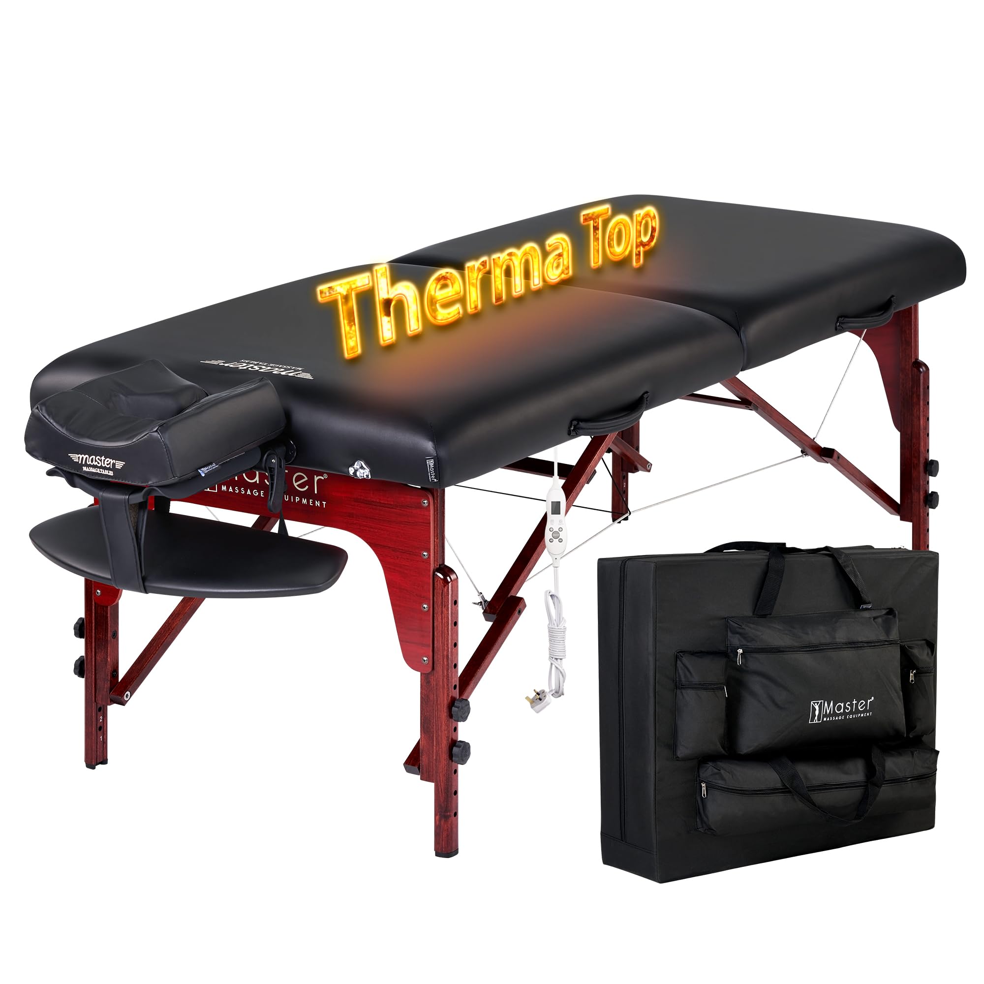 Master Massage 71cm Wide Warm Heating Top Montclair 7.6cm Memory Foam Portable Massage Table W/Carry Bag, Capacity: 300KG Therma-Top Temperature Setting System Massage Couch Beauty Bed(Uk Plug), Black