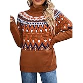 EHSUYAB Womens Vintage Fair Isle Sweater, Loose Chunky Turtleneck Ribbed Knit Pullover, Casual Winter Christmas Sweaters