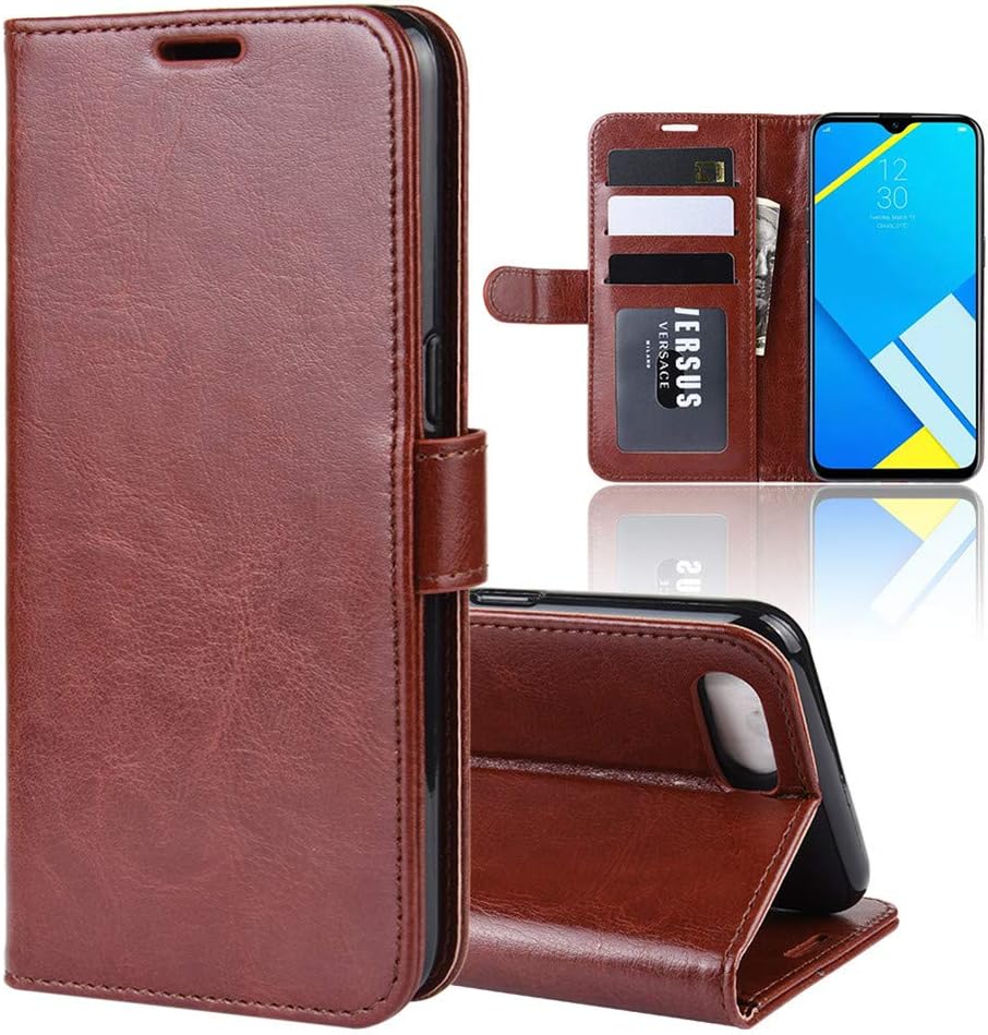 XunEda Case for OPPO Realme C2,OPPO A1K, PU Leather Book Flip Magnetic Closure and Stand-Function Protective Case Cover Skin for OPPO Realme C2,OPPO A1K Smartphone (Brown)