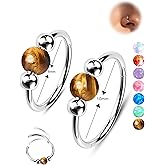 Jewseen 2PCS 316L Surgical Steel Nose Rings Hoop 18g 20g Opal Nose Rings for Women Septum Rings 8mm/10mm Nose Piercing Jewelry Cartilage Earring