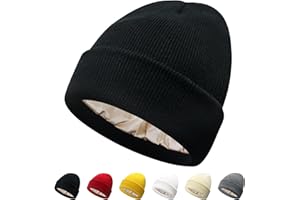 PFFY Satin Lined Beanie for Women Silk Lining Soft Winter Hats Reduce Frizz Knit Beanies Warm Skull Cap