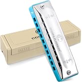 CONJURER Blue Silver 10 Hole A Key Diatonic Blues Harmonica, Case Included | Durable Phosphor Bronze Reeds Stainless Steel Cover Mouth Organ Upgraded for Beginner Student Adult Professional Friend Gifts