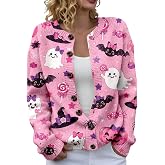 Womens Halloween Sweaters Casual Plus Size Pumpkin Ghost Knit Cardigan | Button Up Long Sleeve Cardigan Lightweight Cute Ghost Outerwear Sweater Elegant Fall Winter Clothes，Party 2026